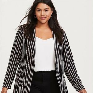 Torrid Pinstriped Crepe Black Longline Blazer Jacket
